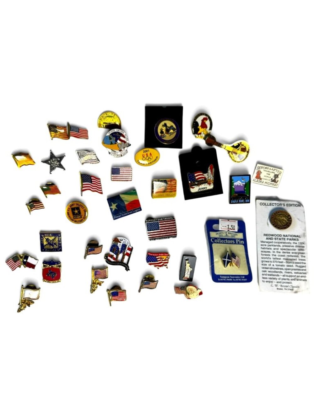 Vintage Lapel Pin Lot Patriotic American Flag Texas Souvenir Enamel Pins NASA